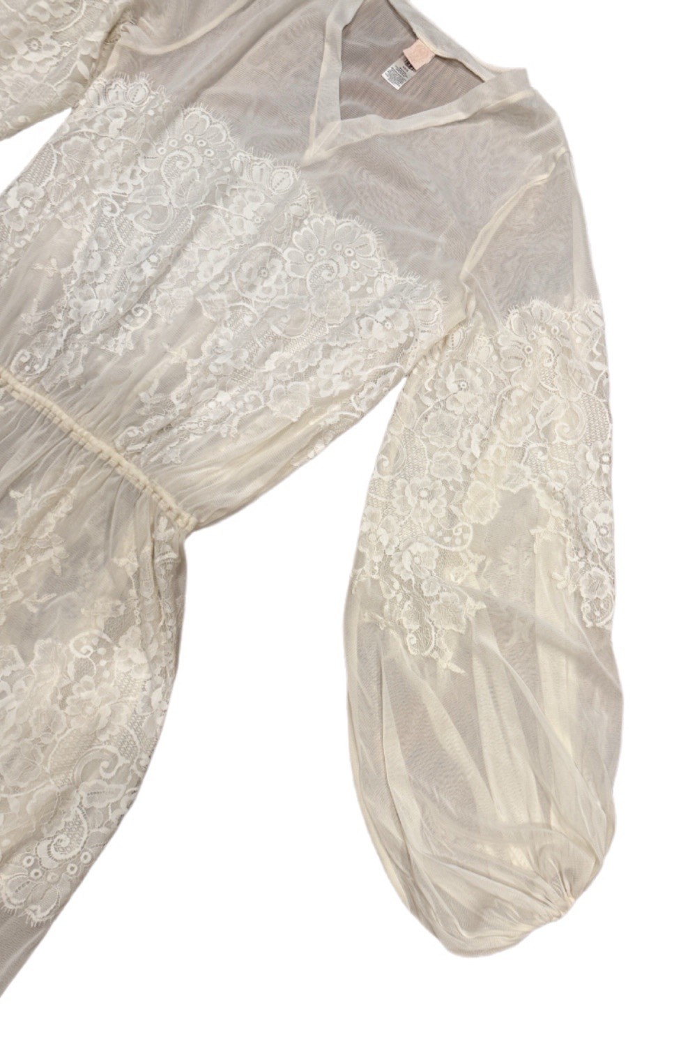 HAH Royal HAHness Eggshell Sheer Lace Maxi Dress XS/S Balloon Sleeve Pockets