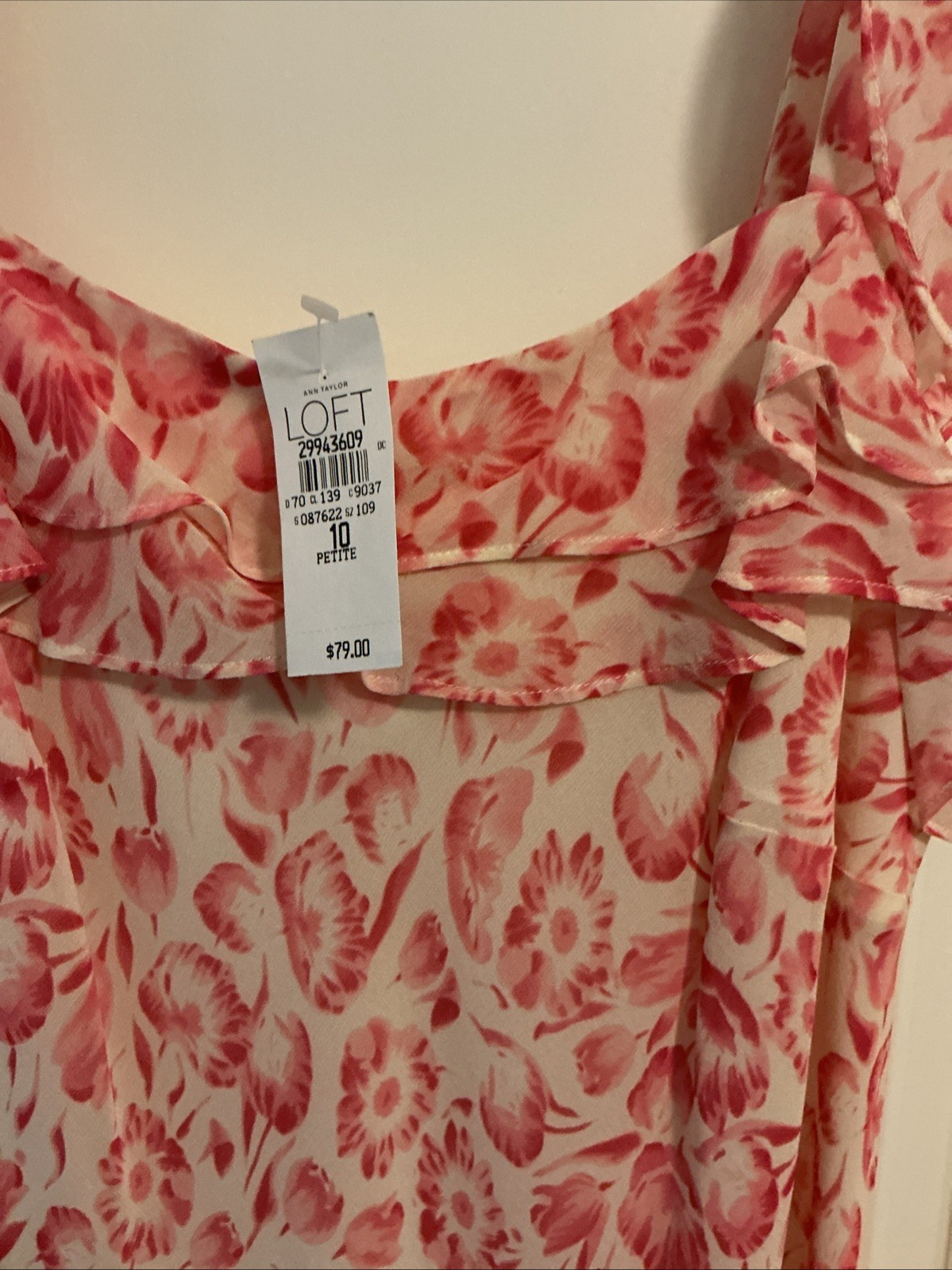 LOFT Ann Taylor NWT Floral Ruffle Dress 10 Petite Pink Cream Summer Casual
