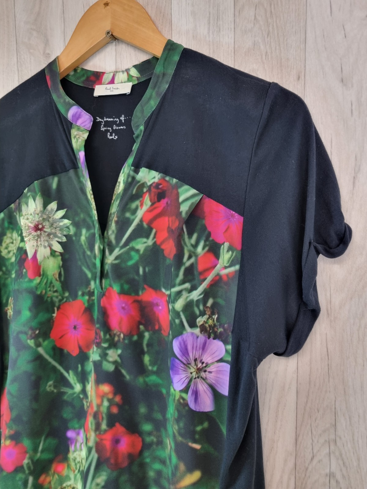 Paul Smith Black T-shirt Dress Medium – Bold Digital Floral Print Spring Flowers