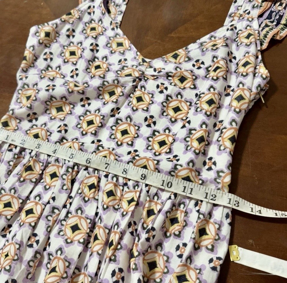 Cleobella Nica Maxi Long Sun Dress Marrakesh Print 100% Cotton Ruffle Sleeve M