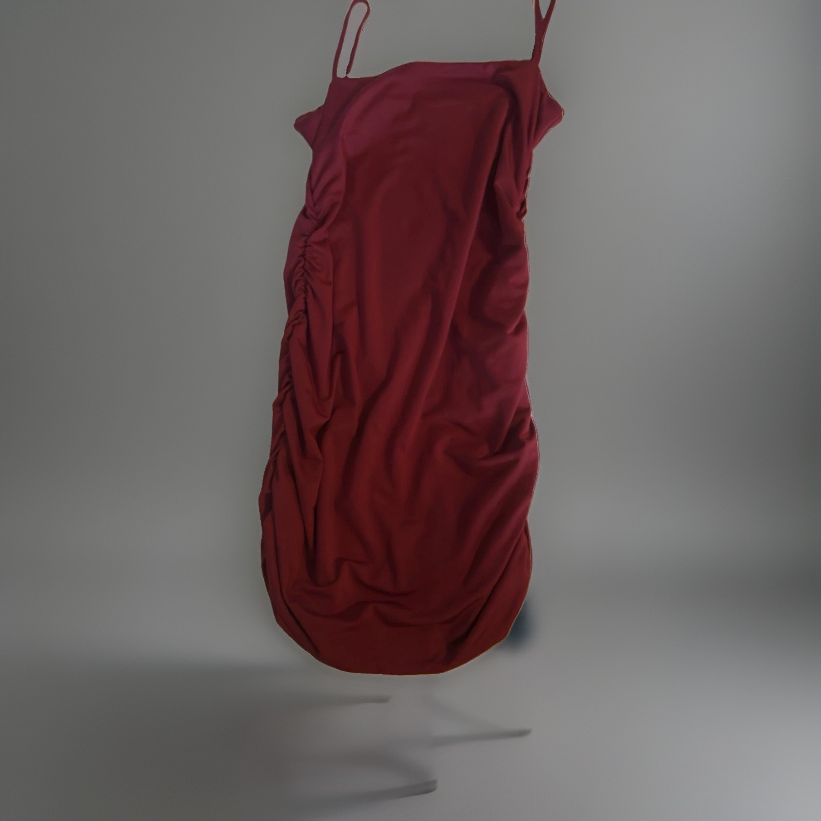 Women’s Burgundy Solid Square Neck Ruched Strappy Sleeveless Bodycon Mini S