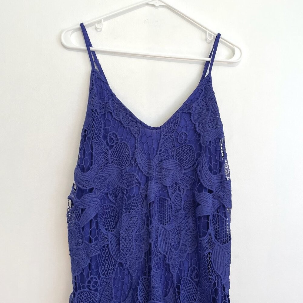 EXPRESS Crochet Trapeze V-Neck Mini Dress Indigo Purple / Blue Party 2016 Large
