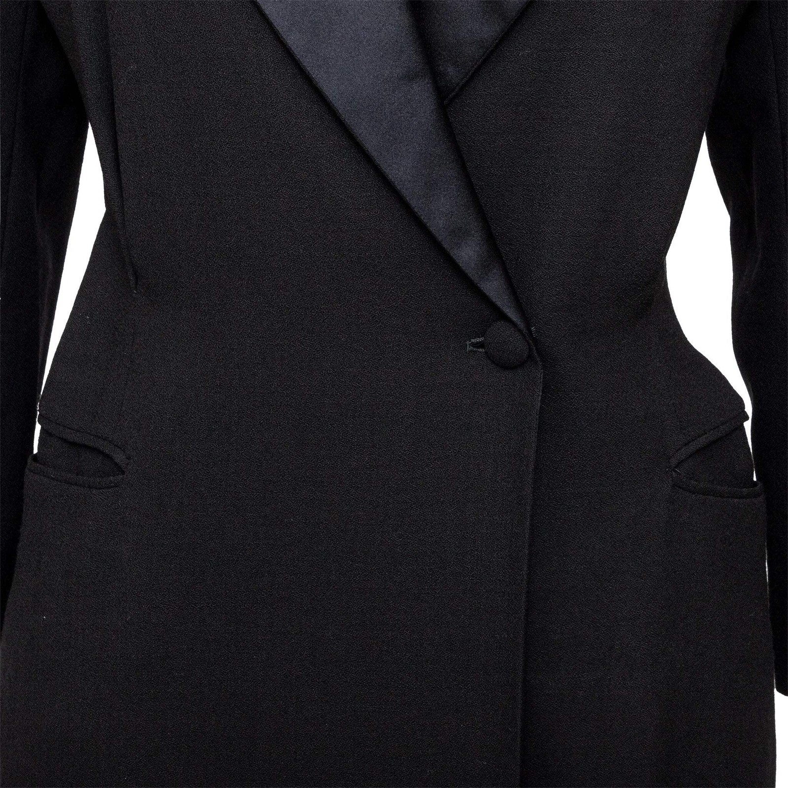 Ralph Lauren Black Wool Blazer Dress Satin Lapel 2000s Tailored Midi Dress