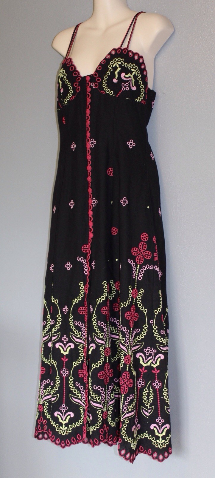 Charo Ibiza 1989 Mutti Embroidered Strappy Midi Dress Size Medium