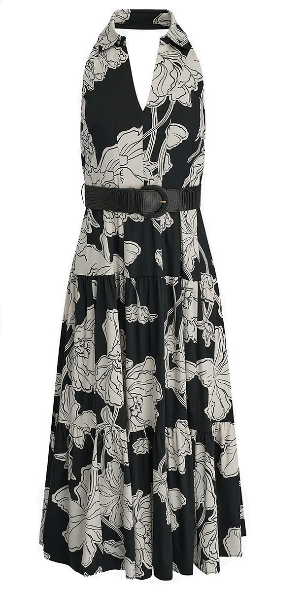 NWT Donna Karan NY Collared Halter A-Line Slvless Dress, 6, Black/Cream, $199