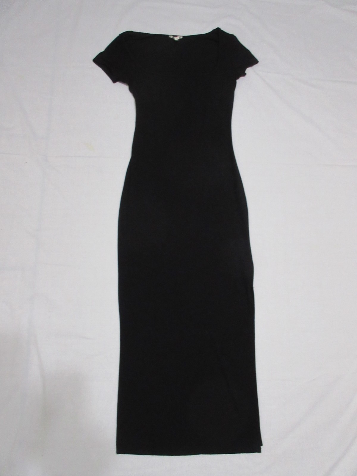 SYM – See You Monday, Vintage Black Ribbed Side Split Fitted Maxi Dress, Size LG