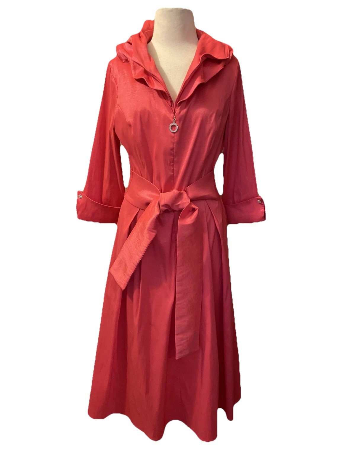 Joseph Ribkoff Stretch Taffeta Fit And Flare Dress Wired Collar Size 10 Coral