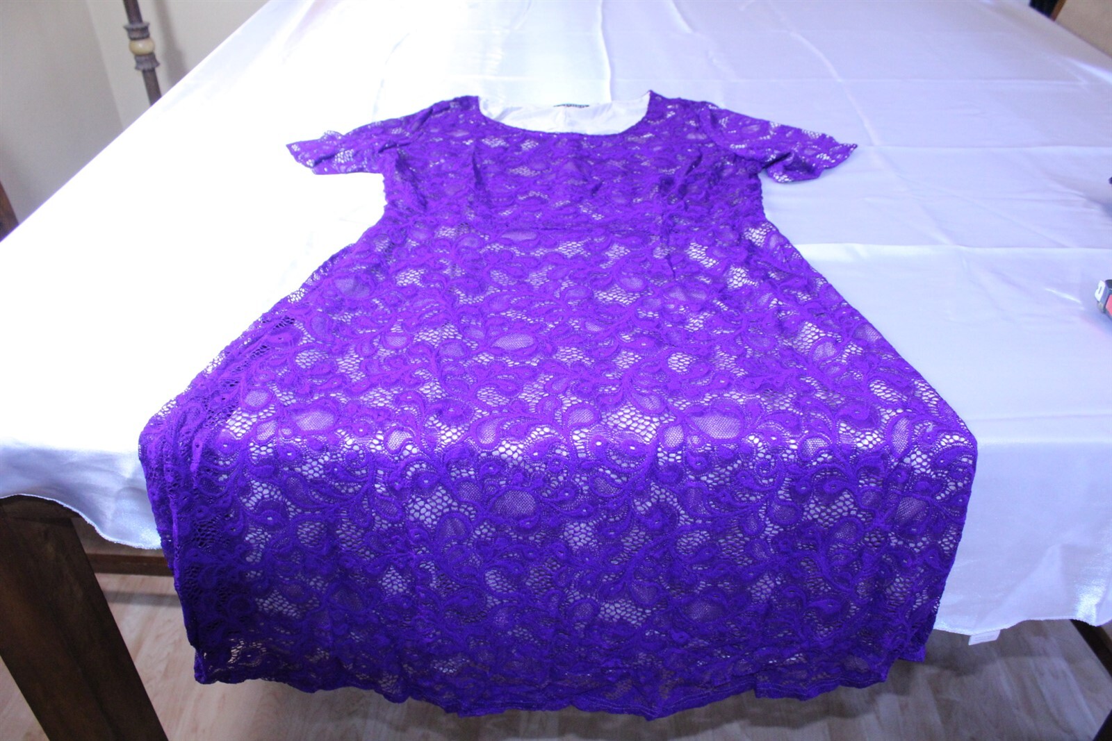 Dress Sexy Scoop Neck Short Sleeve Size Purple Lace with Lining Large Women’s
