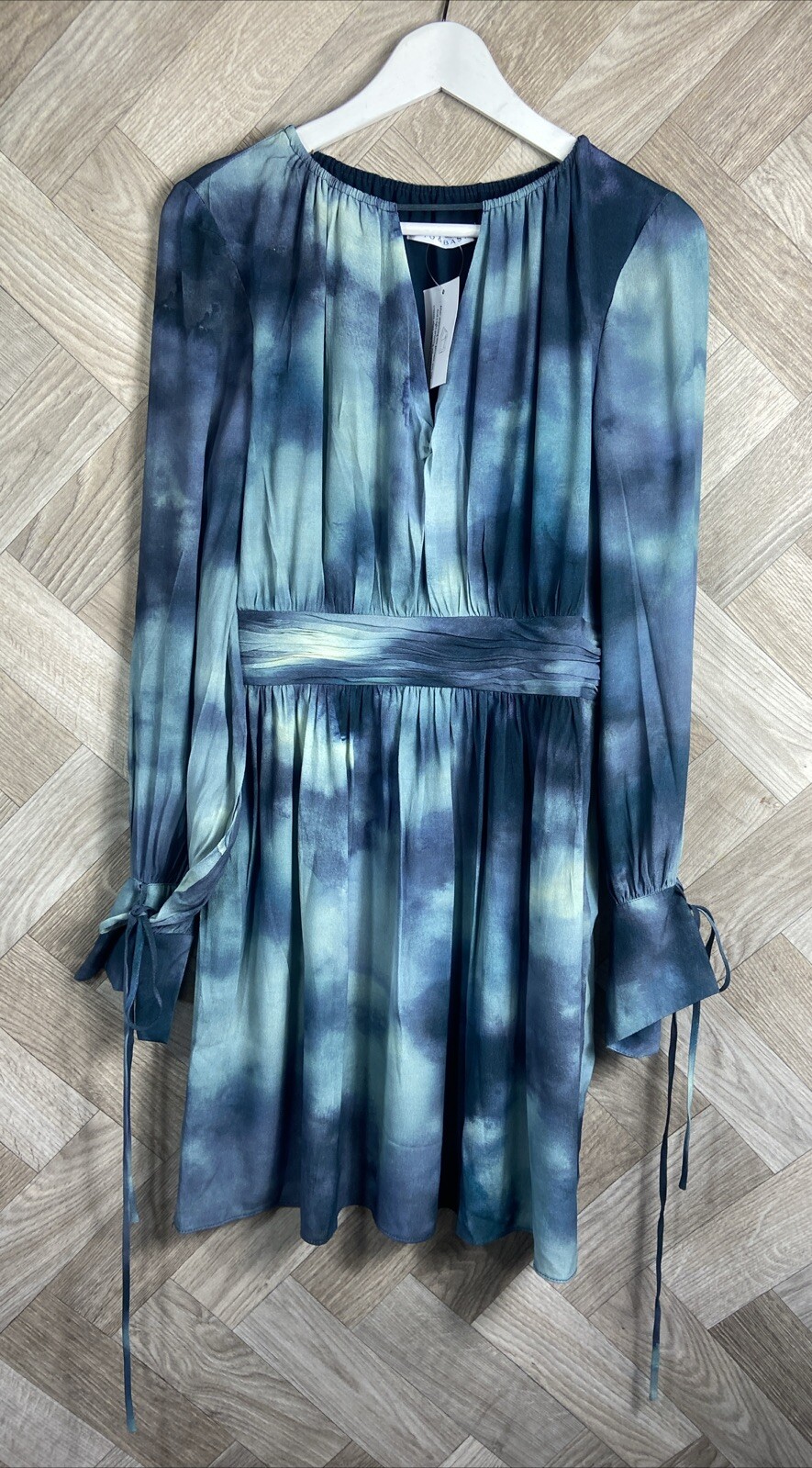 Fig & Basil Blue/Green Ombré/Dye Print Long Sleeve Dress 12 New