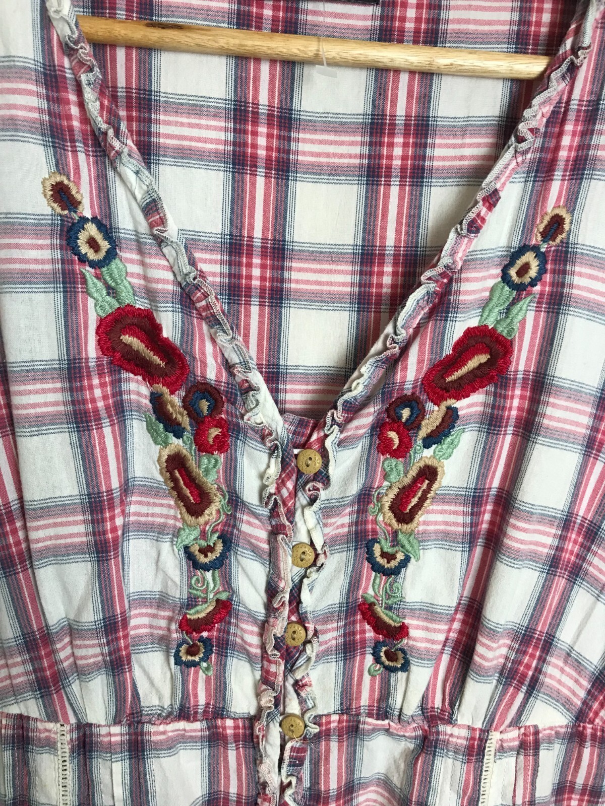 White Red Tartan Check Cotton Embroidered Summer Ruffle Dress size 12 George