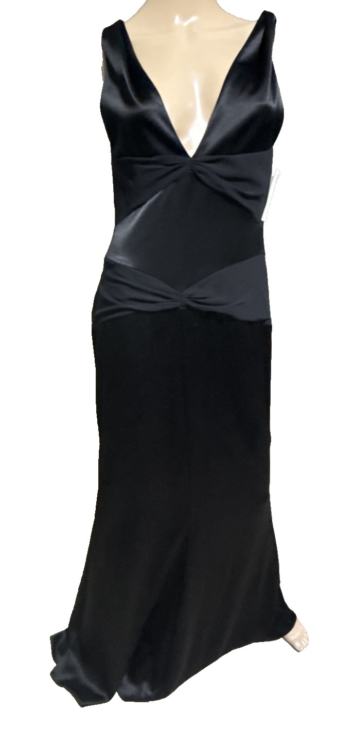 New NWT VERA WANG Couture Ebony Black Draped Back Long Maxi Evening Gown US 6