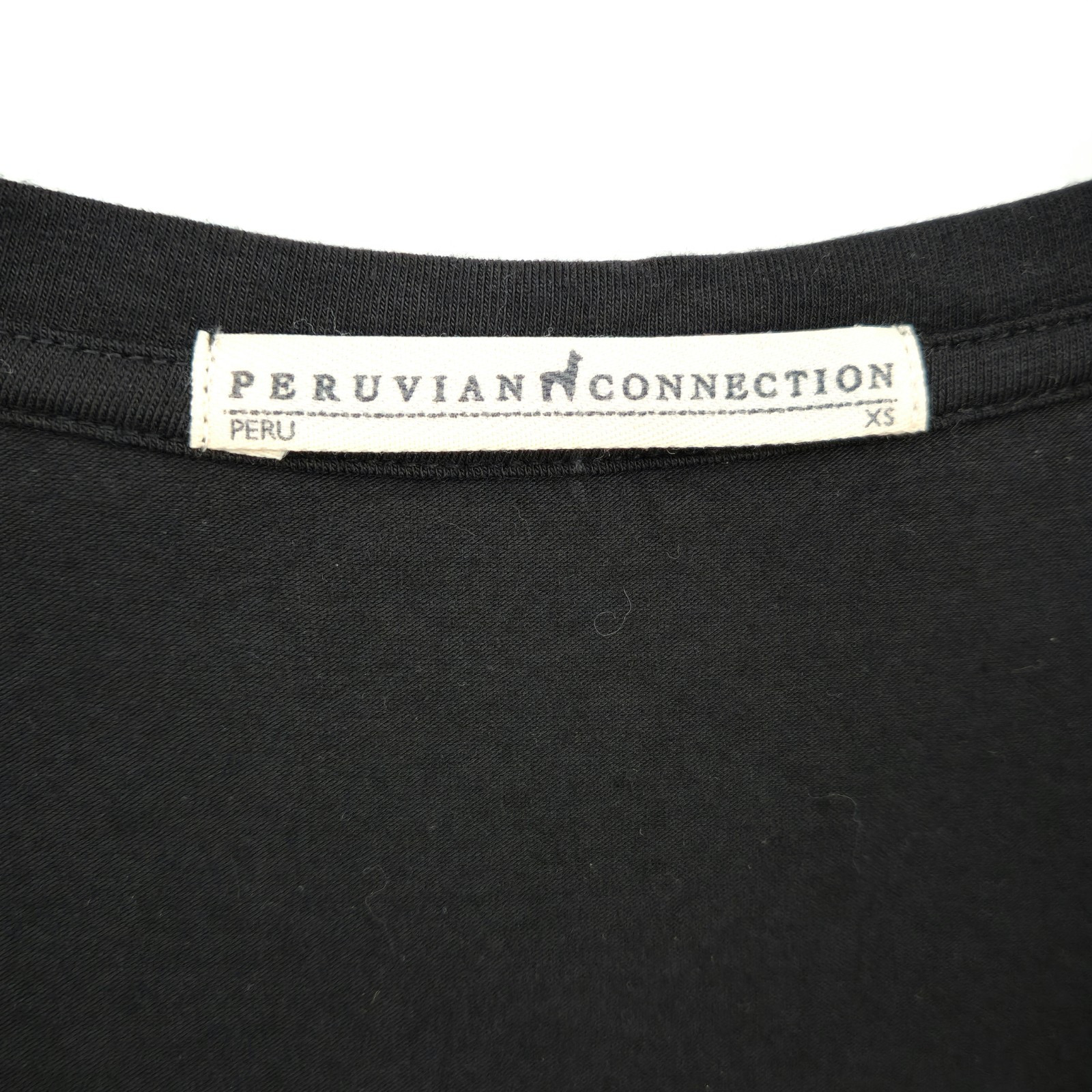 Peruvian Connection V-neck midi dress Pima chest pocket and a side slit Black