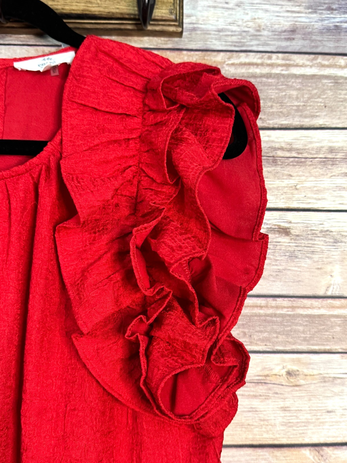 Entro Womens Red Crinkled Fluitter Sleeve Ruffled Hem Tiered Short Dress L