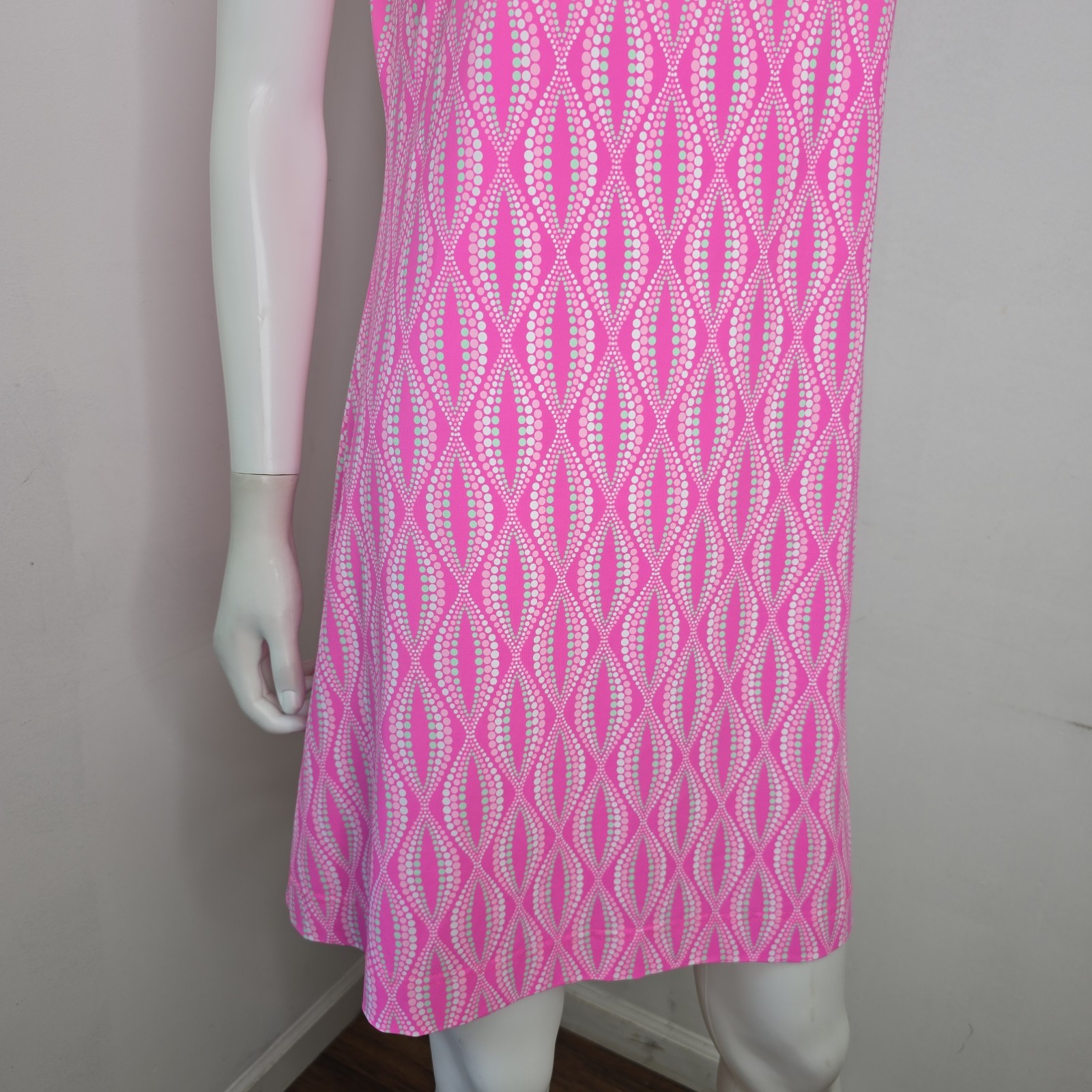 Lulu B Mini Dress Size M Ruffle Neck Sleeveless Catalina Cloth Pink Mosaic Prep