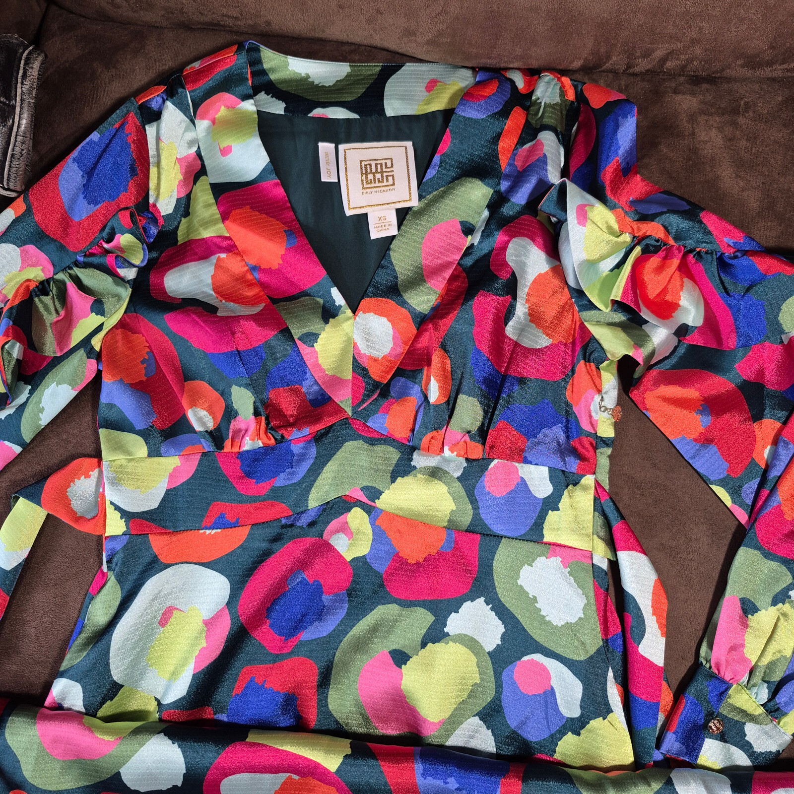 EMILY MCCARTHY MAXI DRESS MULTI COLOR FLORAL GEOMETRIC 52″ TOTAL LENGTH XS