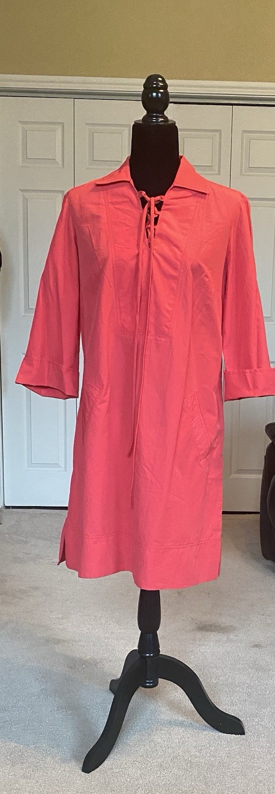 Finley Women’s Pale Red Pull Over Tie Up Shift Shirt Dress Size Small