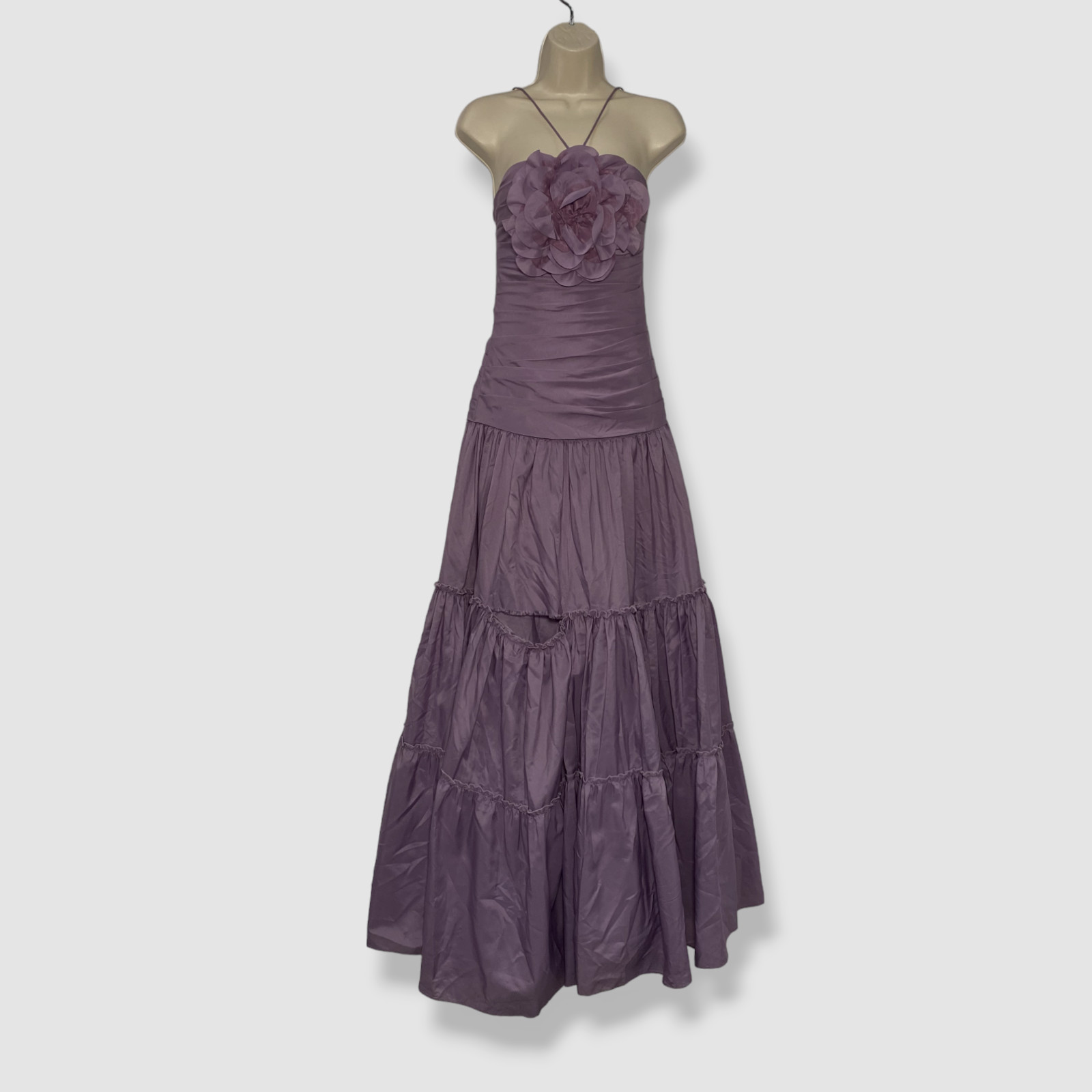 $795 Zac Posen Women’s Purple Floral Appliqué Ruched Halter Gown Dress Size 0