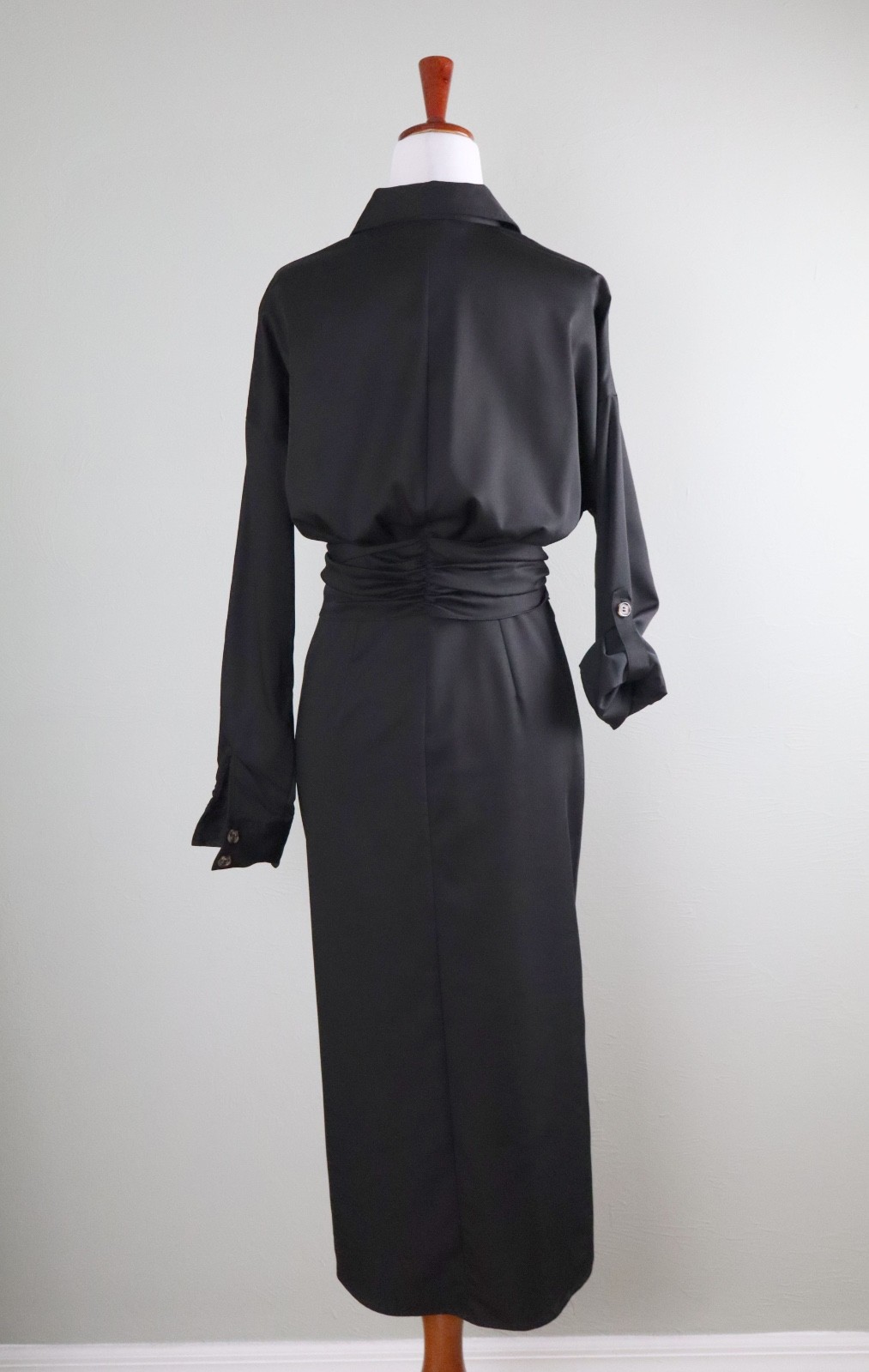 ANTONIO MELANI NWT $179 Solid Black Roxanne Tie Waist Pleated Shirt Dress Size 0