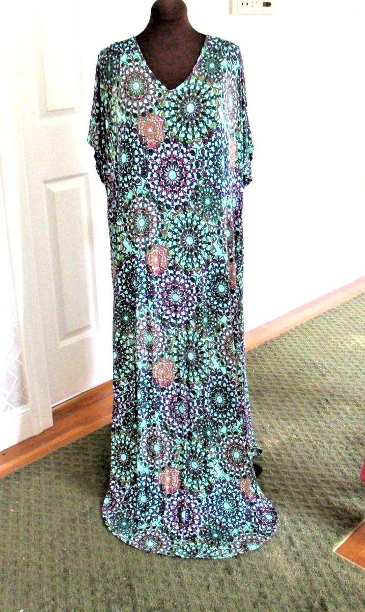 K Jordan Muumuu Kaftan Maxi dress Mandala Print sz 3X Mrs. Roper