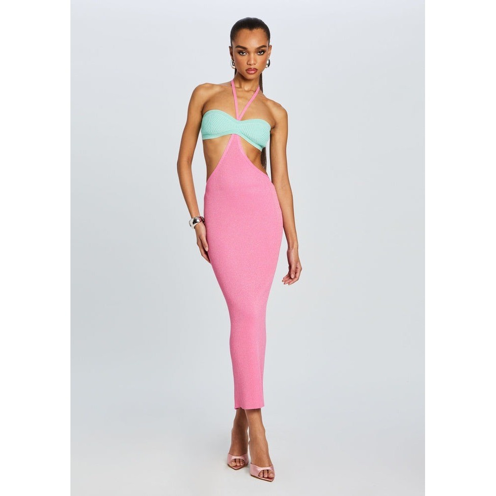 Retrofête Eloisa Knit Maxi Dress Metallic Candy Pink Size Large NWT