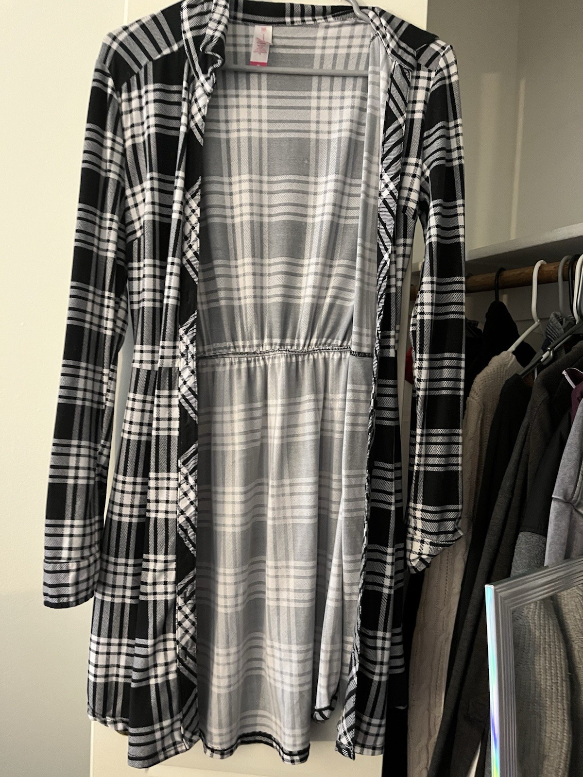 Women’s Black/White Plaid Collared Button Front Long Sleeve Shirt Dress Size S
