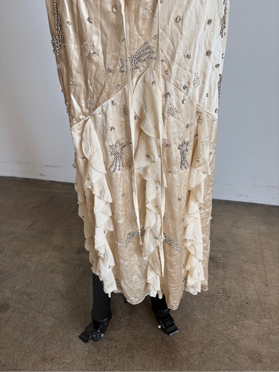 $798 NWT For Love And Lemons “Elea” Beaded Slip Maxi Dress in Cream Sz XXS
