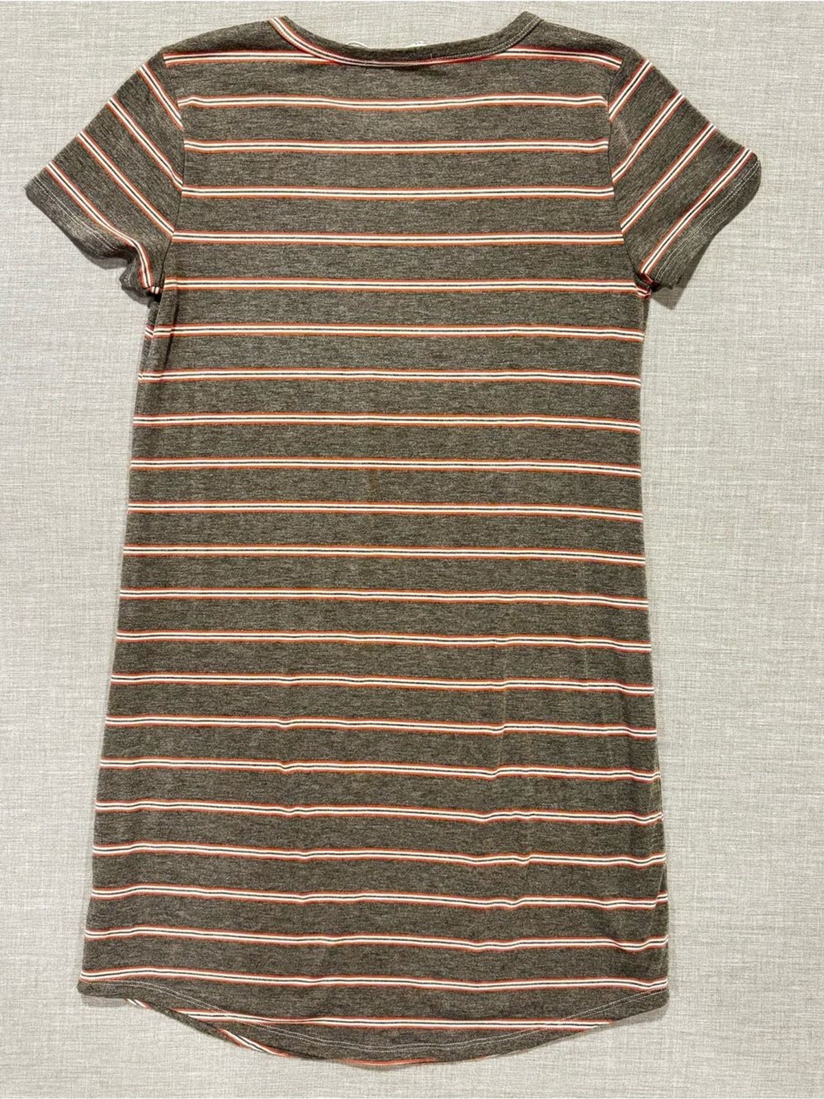 Pink Rose Grey Striped Mini Dress with Orange & White Accents