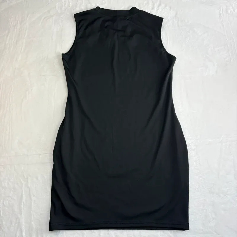Chic Me Black Sleeveless Bodycon Dress Pearl Detail Neck Size L