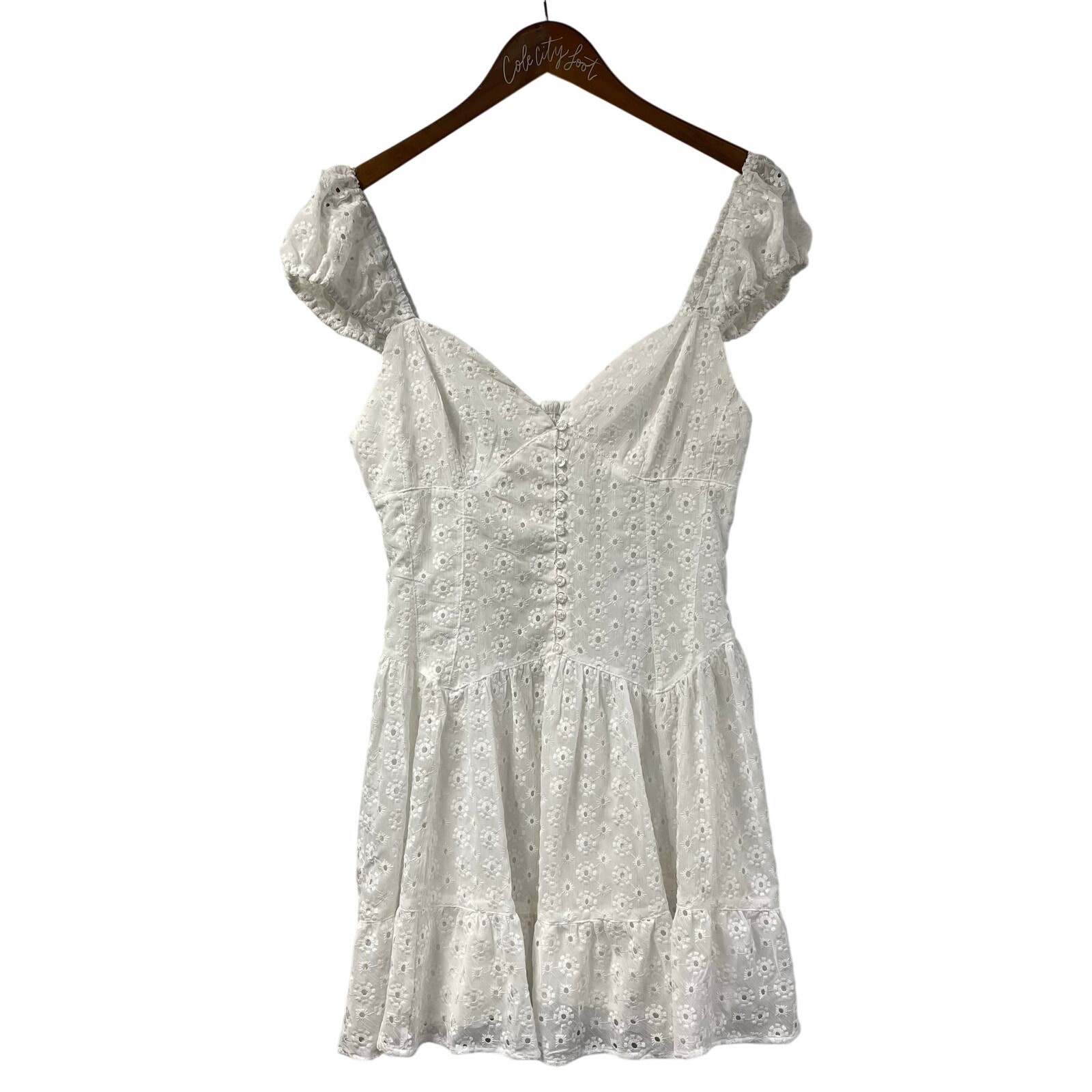 Kimchi Blue Dress White Lace Eyelet Large Mini Fitted Flare Off Shoulder
