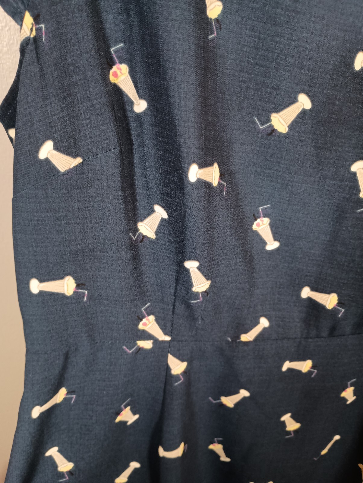 ModCloth Sugarhill Cap Sleeve Milkshake Navy tea length A Line Dress Size 10
