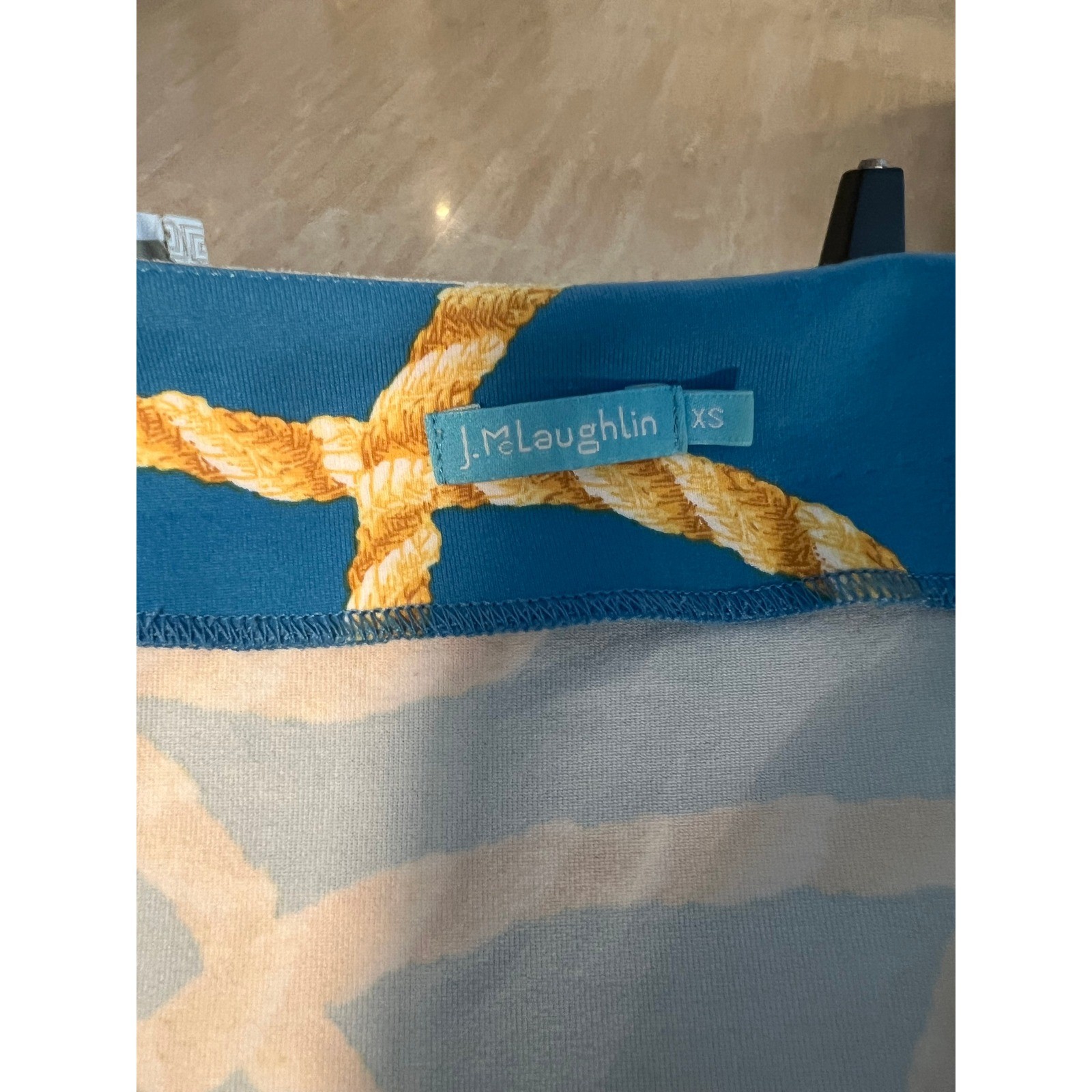 J.McLaughlin XS Blue Yellow Nautical Rope Print Faux Wrap Sleeveless Dress