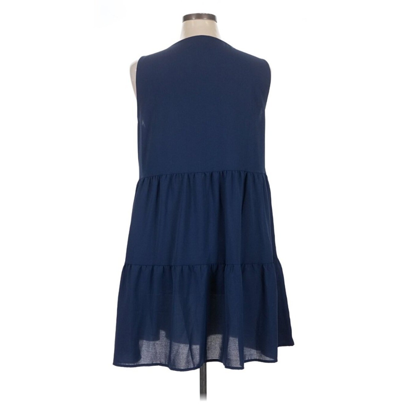 Green Envelope Womens Size Large Sleeveless Dress Navy Blue V-Neck Tiered A-Line