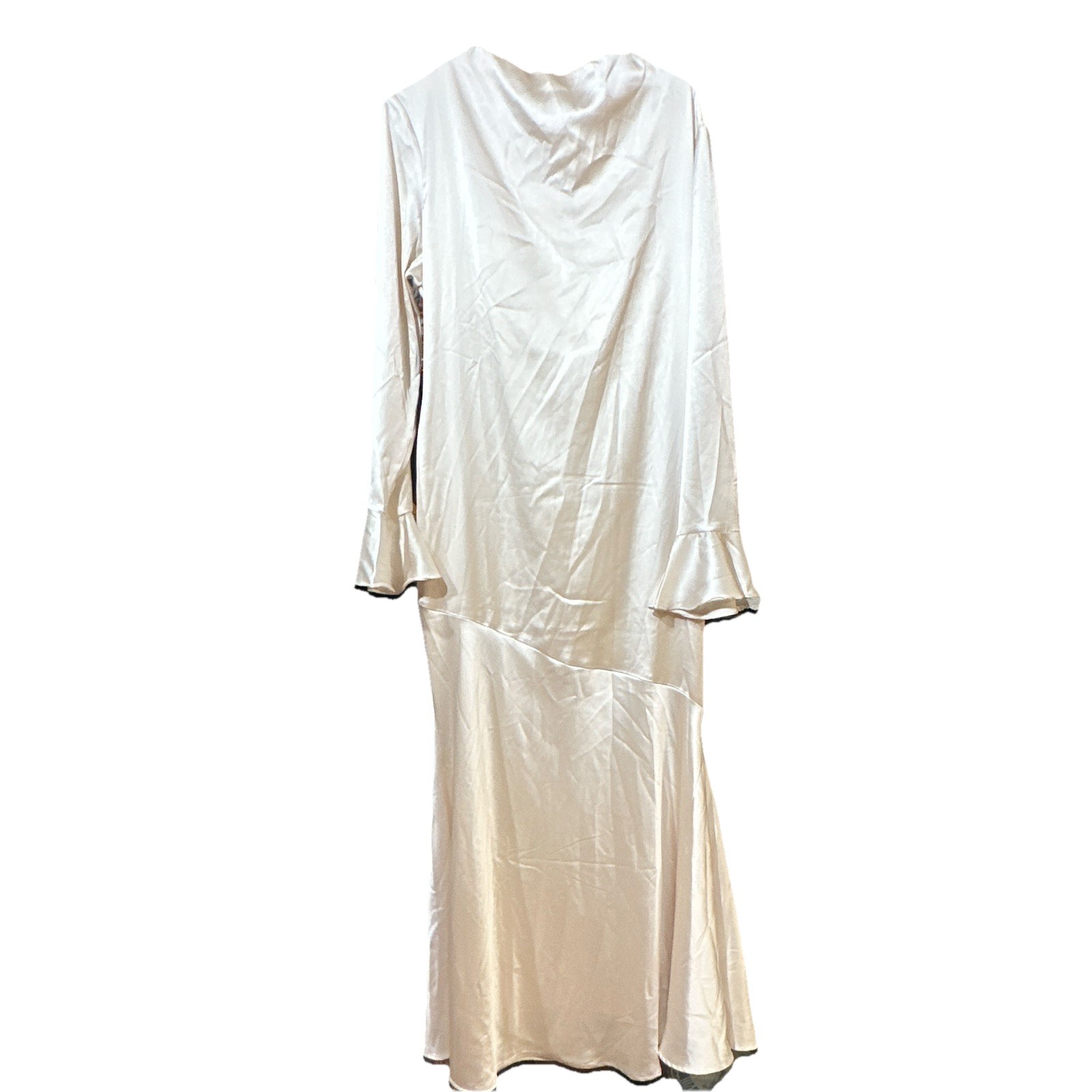 Fatima Diablo XL Ivory Satin Maxi Dress Long Sleeve Asymmetrical Ruffle NWT