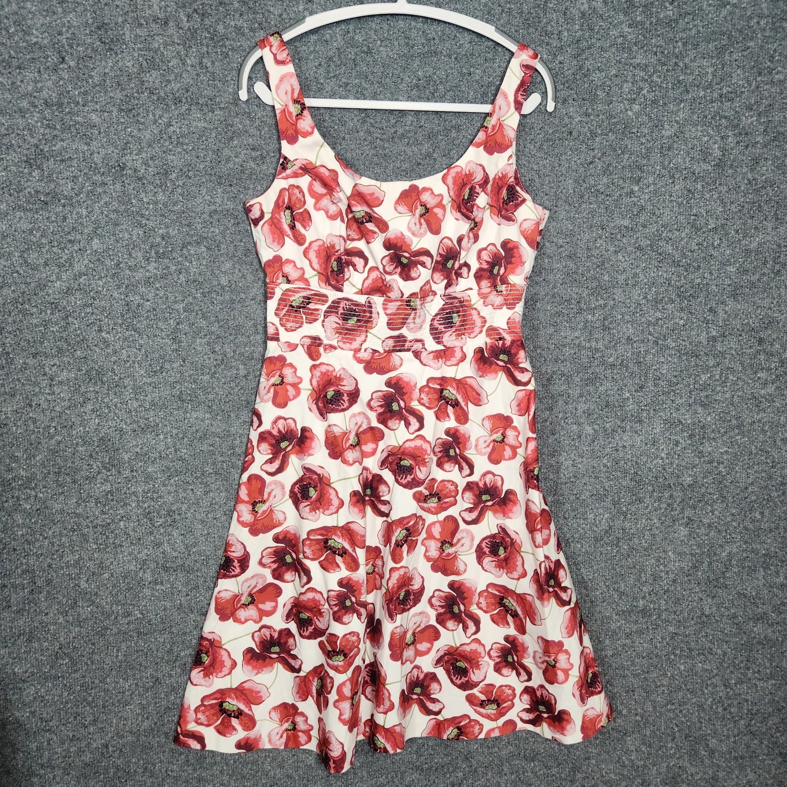 AGB Womens A-Line Dress Size 8 Red Floral Scoop Neck Cotton Blend Sleeveless