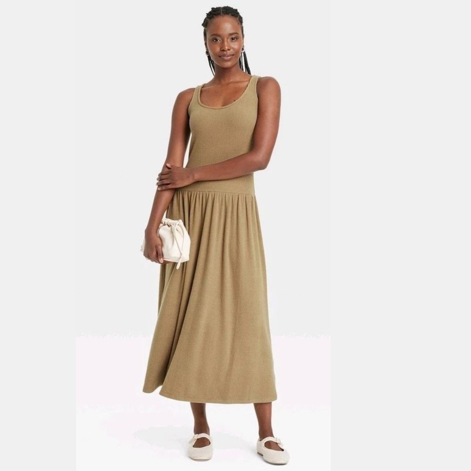 Universal Thread Women’s Ribbed Drop Waist Knit Midi Slip Dress Brown Size XS