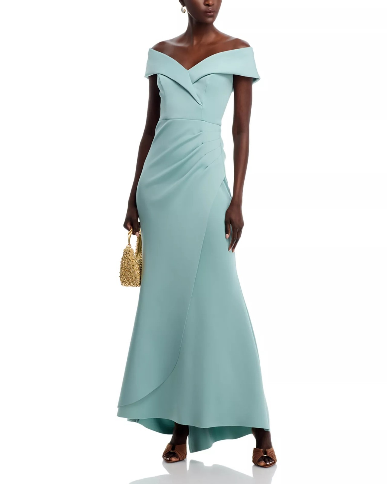 295$ AQUA Off The Shoulder Scuba Dress High Low Crossover Hem Size 6 Green