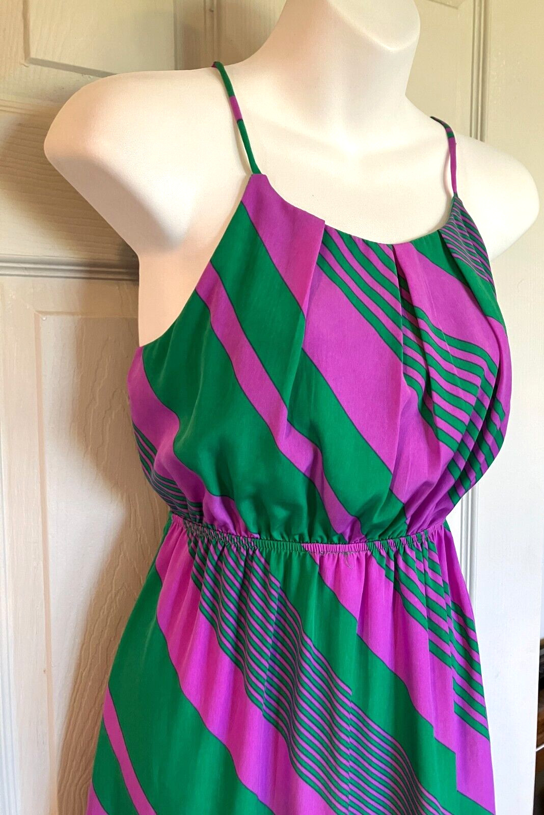 MiAmi sz SMALL Geometric Striped Sleeveless Straps Mini Dress Vintage Retro Look