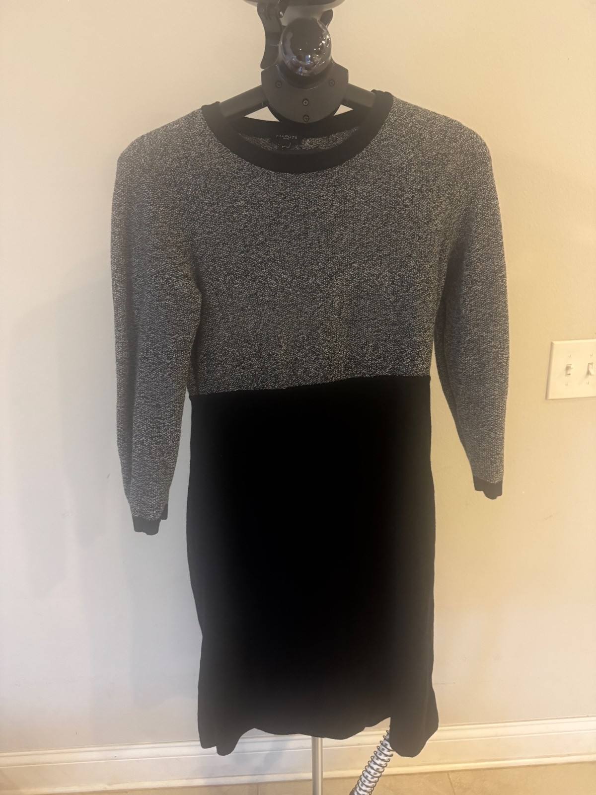 Talbots Womens MP Sweater Dress Black Gray Cashmere Blend 3/4 Sleeve Petite