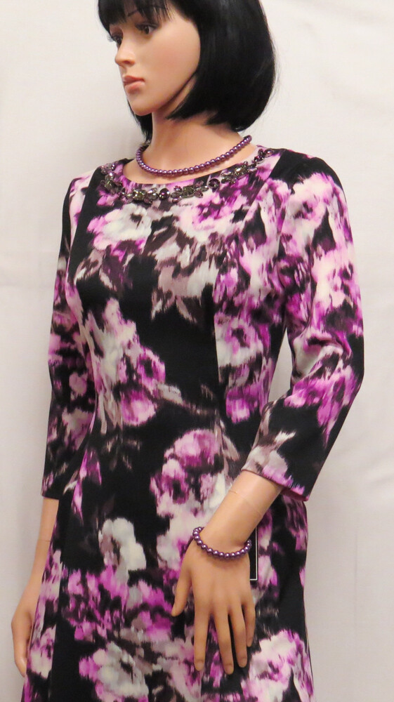 JESSICA HOWARD Purple Pink Black Jewel Neck Social Dress 6 NWT