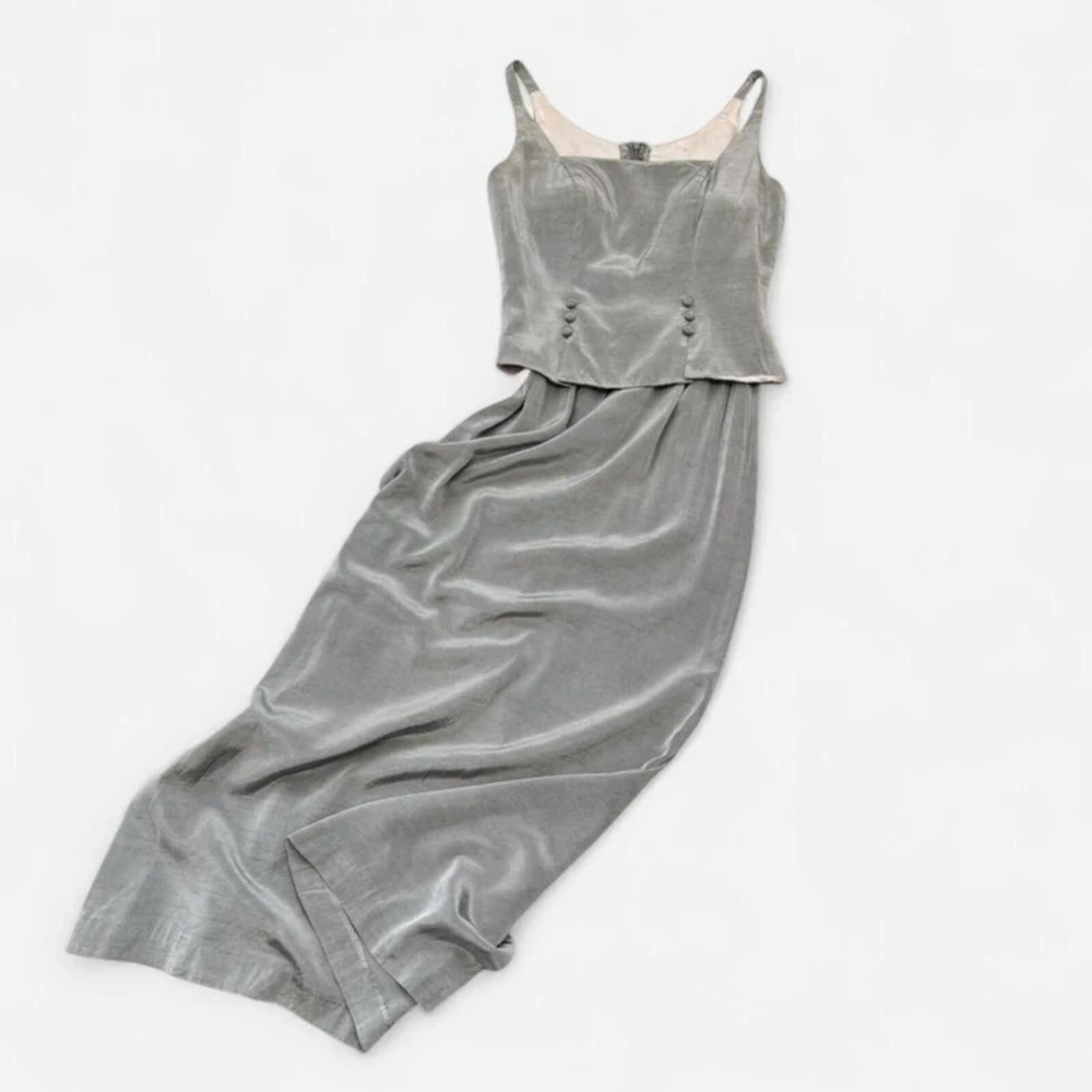 Vintage 80s Silver Maxi Dress US Made