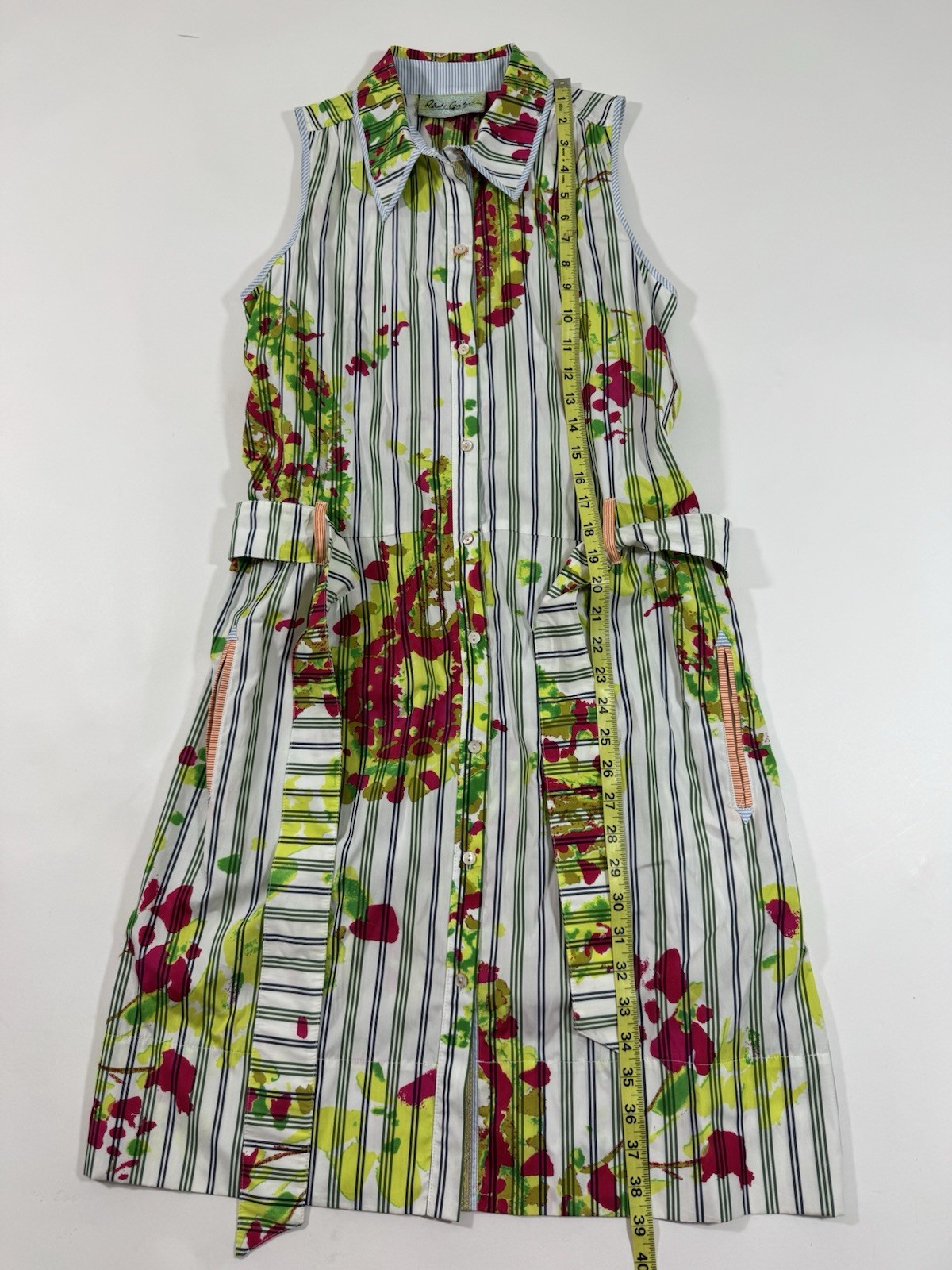 Robert Graham Button Front Dress Collared Size Large Striped Paisley