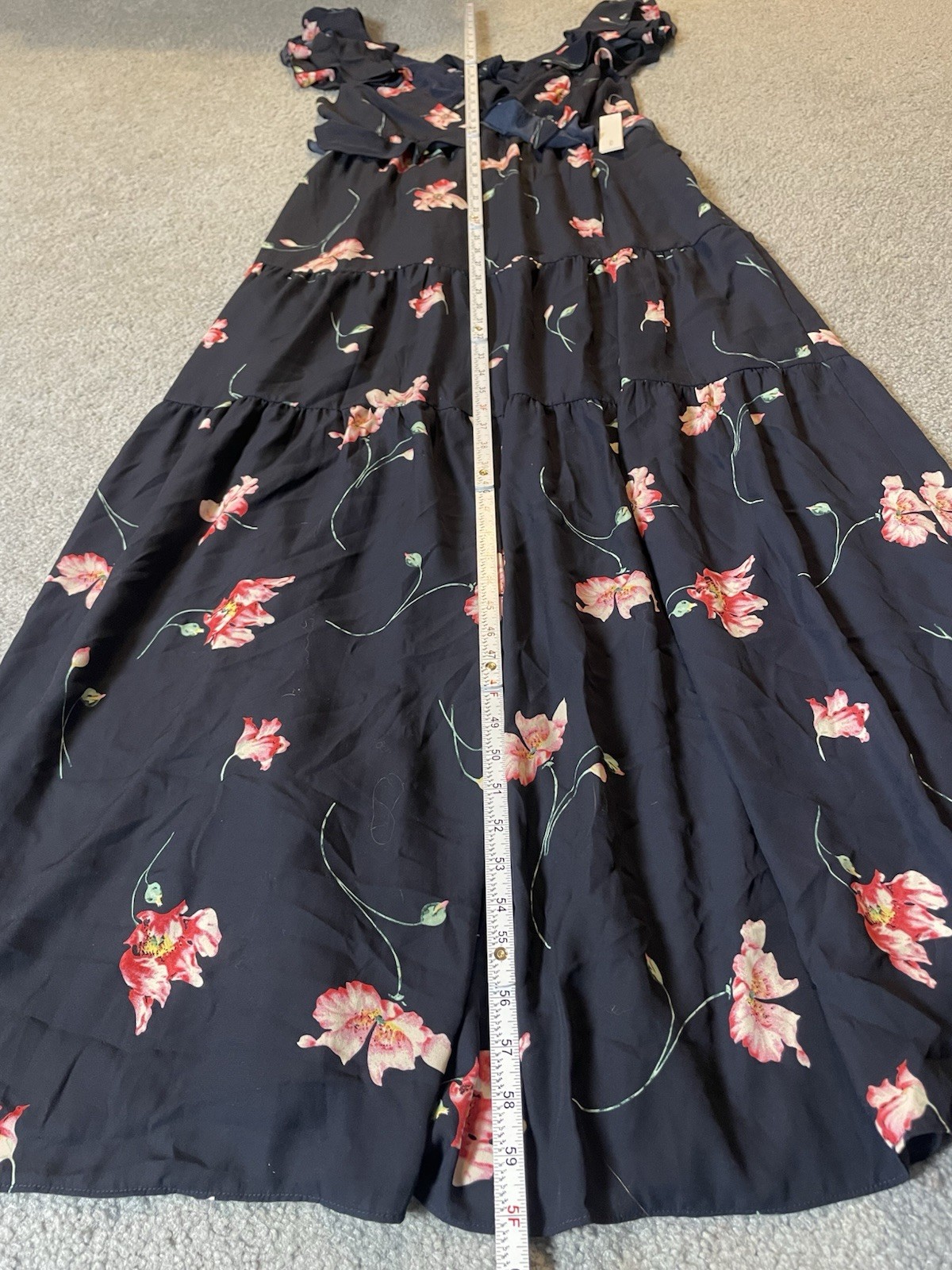 Bloomingdales Exclusive AQUA Maxi Dress L Tiered Floral Pink Plunging Neck Boho
