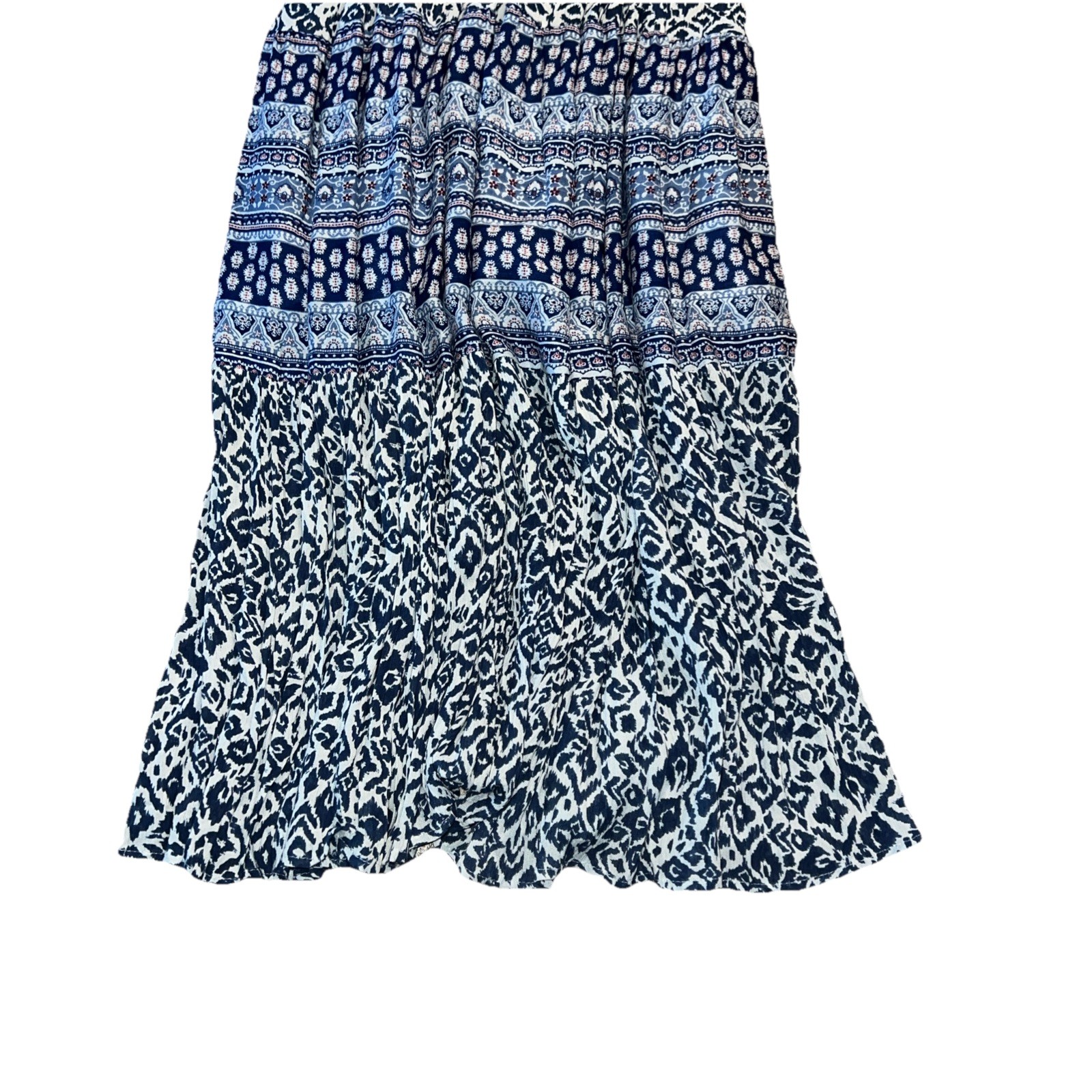 J Gee Navy Blue/White Boho Multi Teared Flutter Short Sleeve Gauzy Peasant Dress