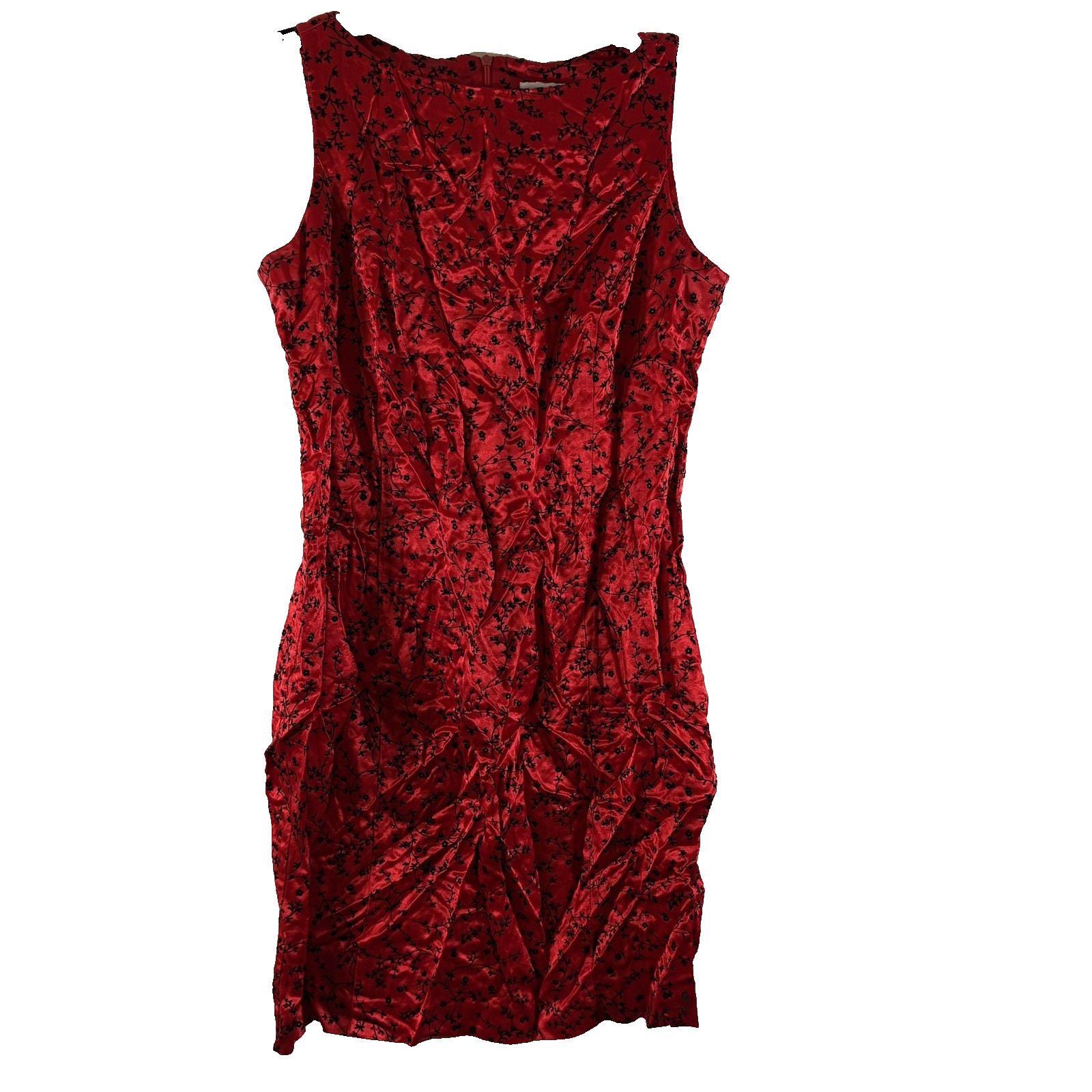 Dani Max Vintage 90s Y2K Sheath Size 10 Red Black Floral Satin Sleeveless