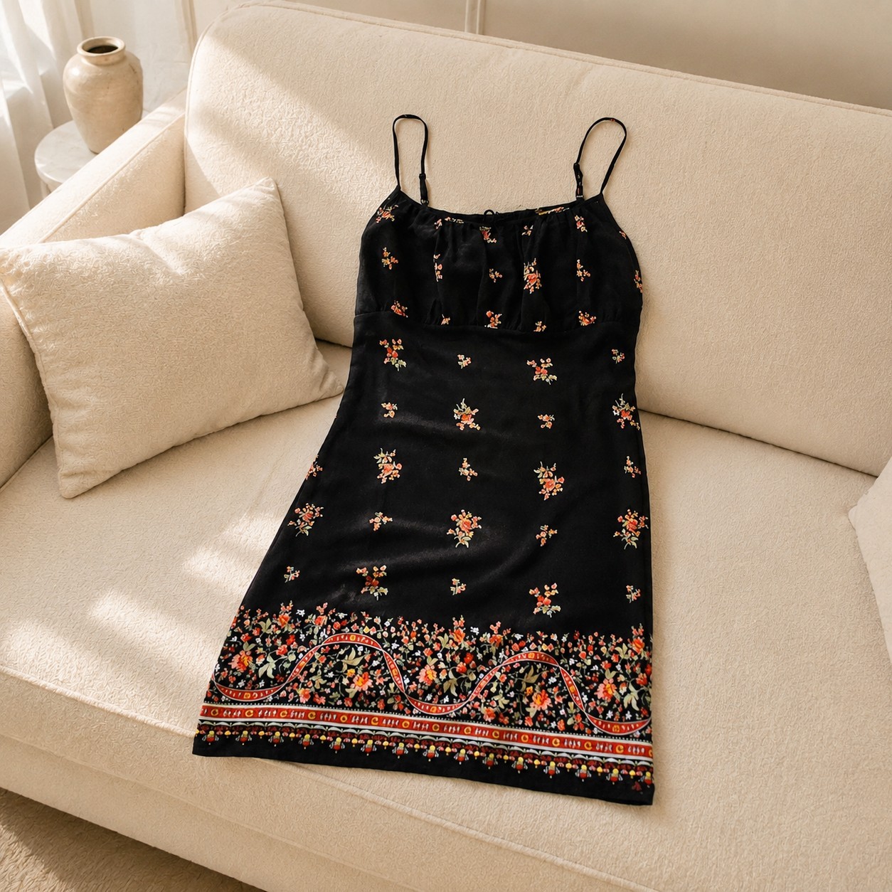 VTG Y2k Marks & Spencer black romantic floral soft grunge slip mini dress 10/12