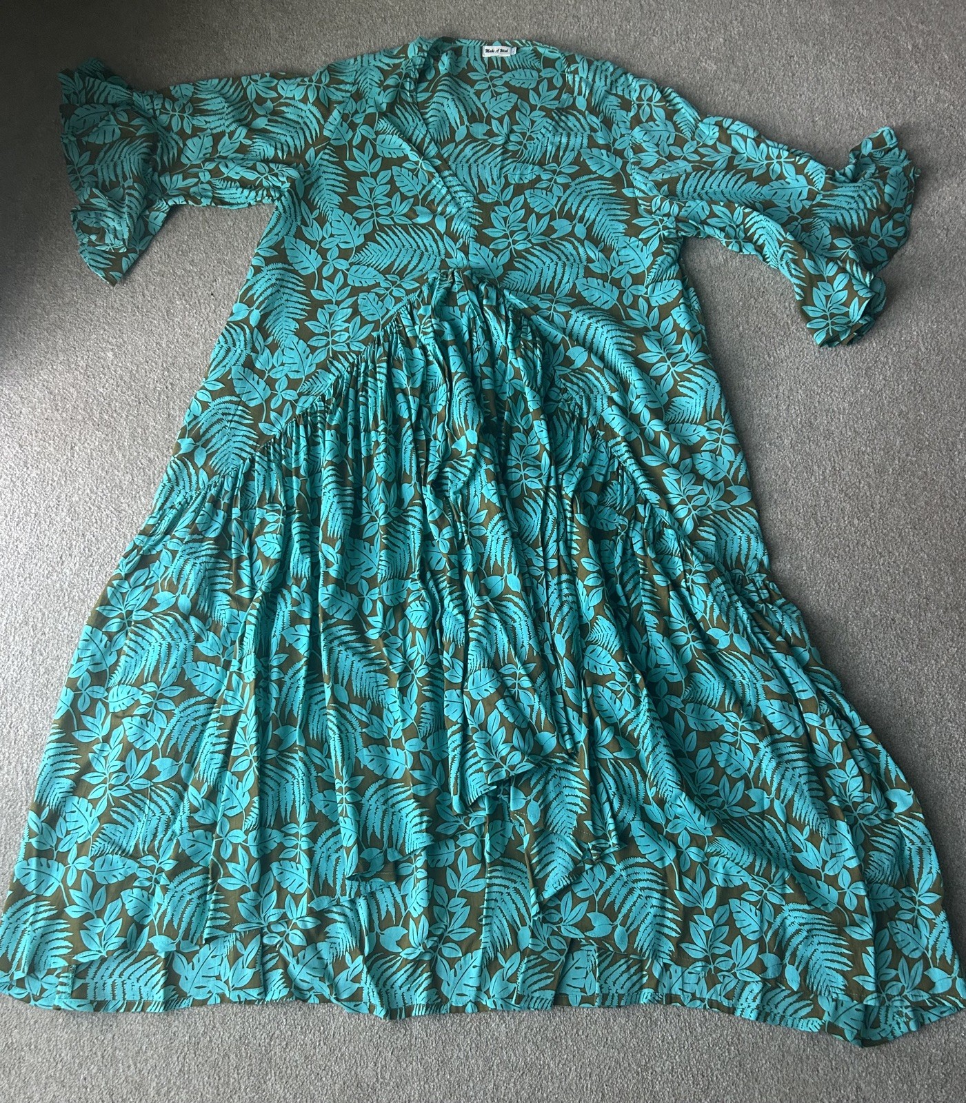 Turquoise & Brown Floaty Dres. One Size. Excellent Condition. Never worn