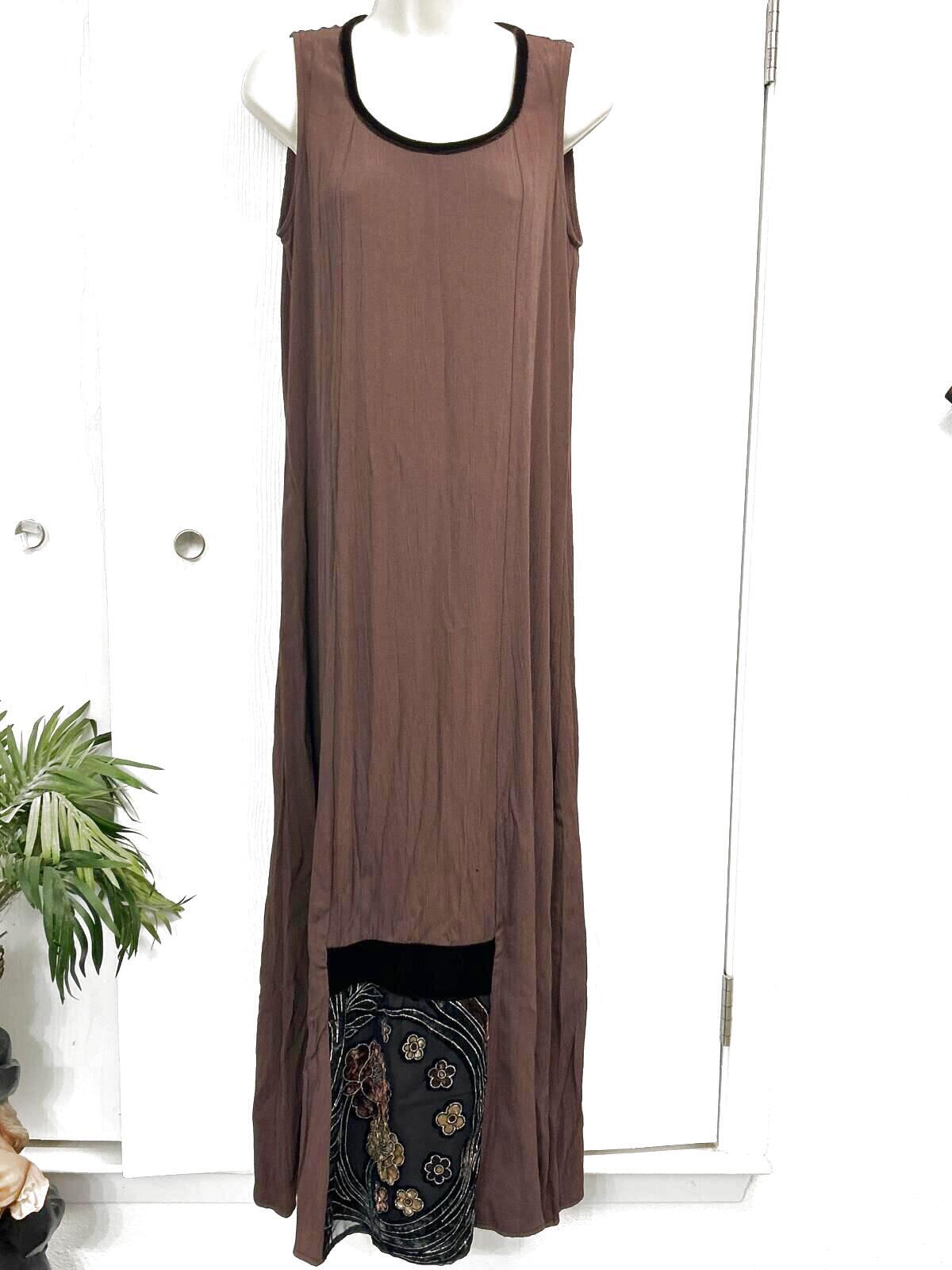 SA2 Dress Size 8 Cocoa Color Crinkled Silk Blend Sleeveless Maxi Tank School
