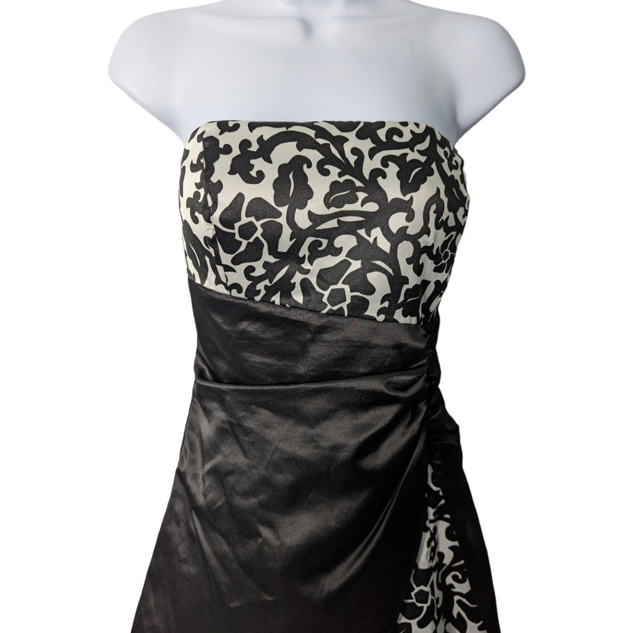 Vintage Y2K 90’s Blondie Nites Strapless Formal Mini Dress Black White Tulle Hem
