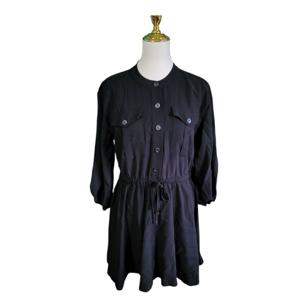 Nine West Button Up Utility Dress Womens Size M New Black