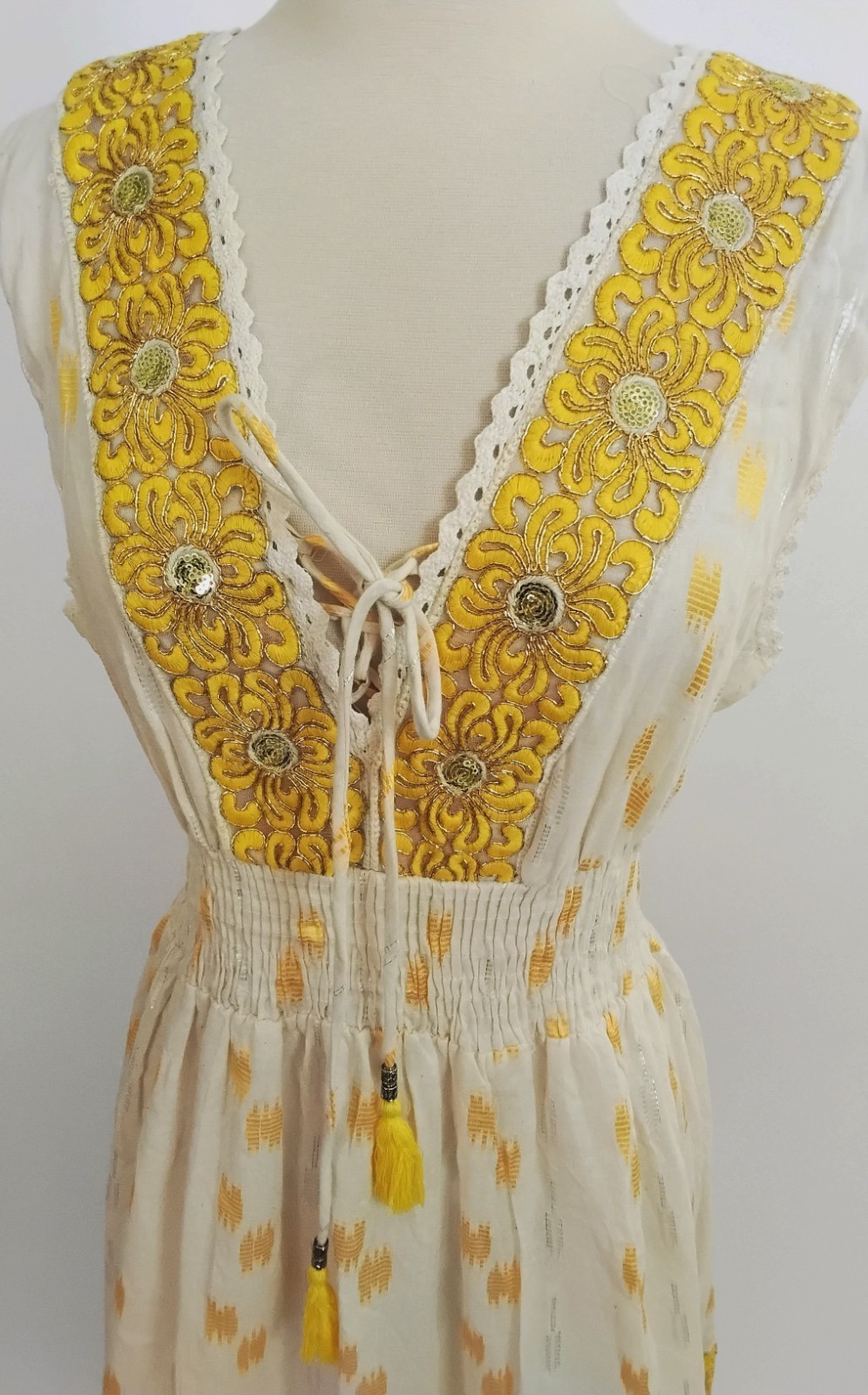 NWT Me 2 Magic Anthropologie Maxi Dress 1X Cream Yellow Gold Embroidered Boho